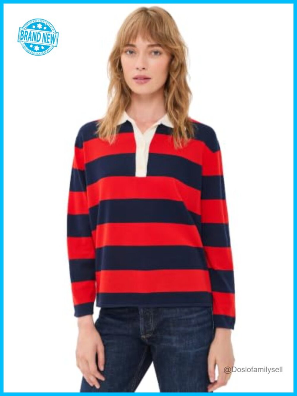 Polo Sweater Lighweight Stripe Relaxed Fit Long Sleeve